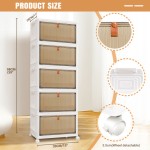 (5-Tier) Storage Boxes with Lid and Wheels Transparent Design Durable Plastic Stackable Storage Organizer for Clothes, Bathroom, Bedroom, Living Room, Office